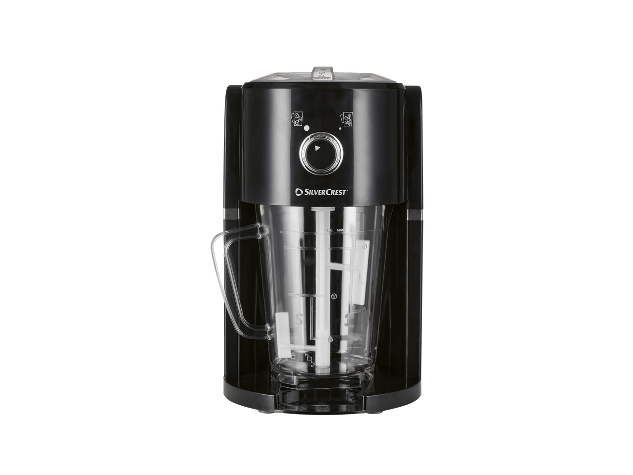 Liquidificador de gelo SilverCrest preto.