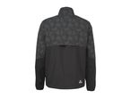 Back view of a black and dark grey patterned men's sports jacket with a stand-up collar.