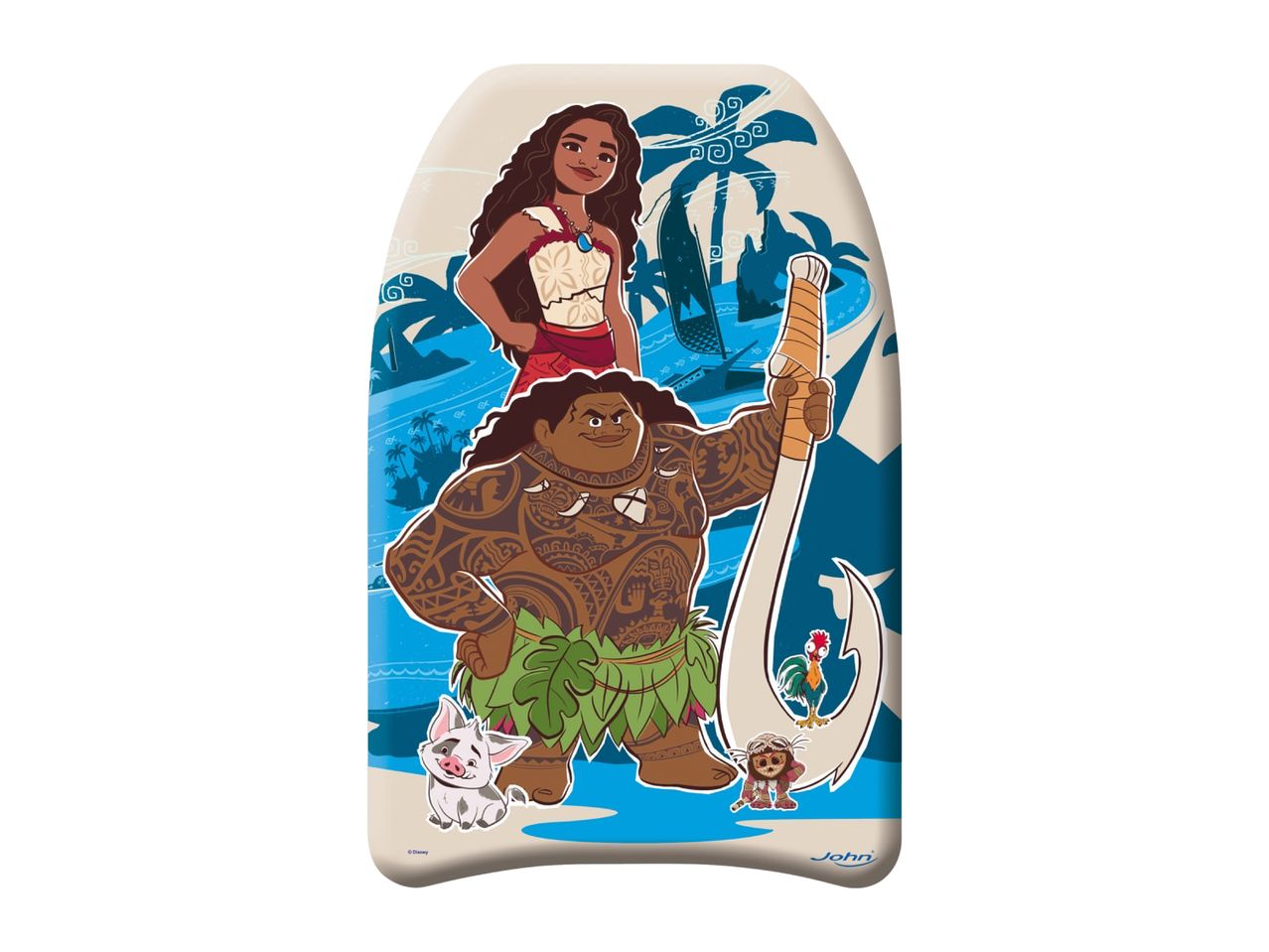 Moana-themed bodyboard featuring Moana, Maui, Pua, Heihei, and Kakamora characters.