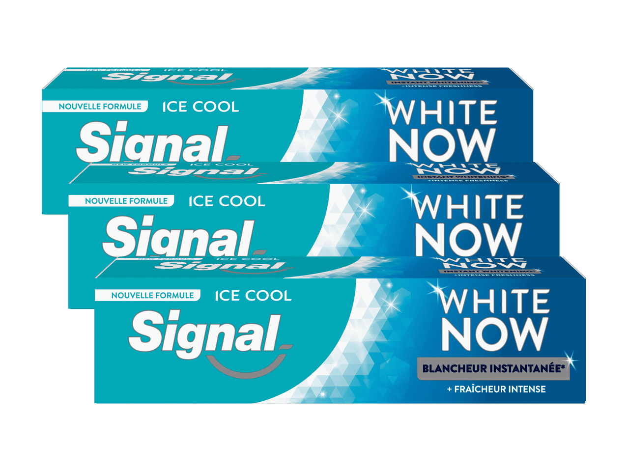 Drei Packungen Signal White Now Ice Cool Zahnpasta.