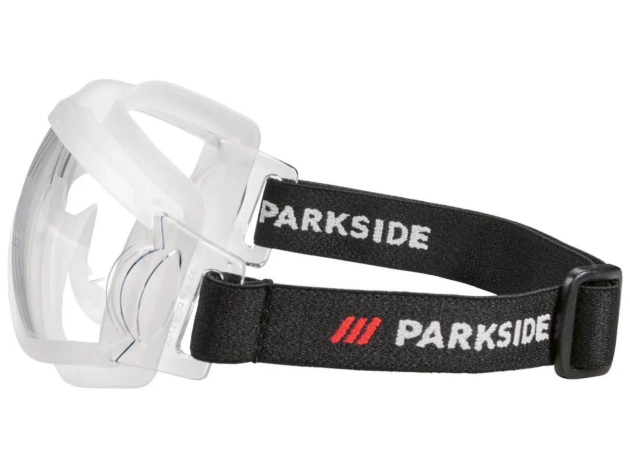 Защитни очила Parkside® с черна регулируема лента.