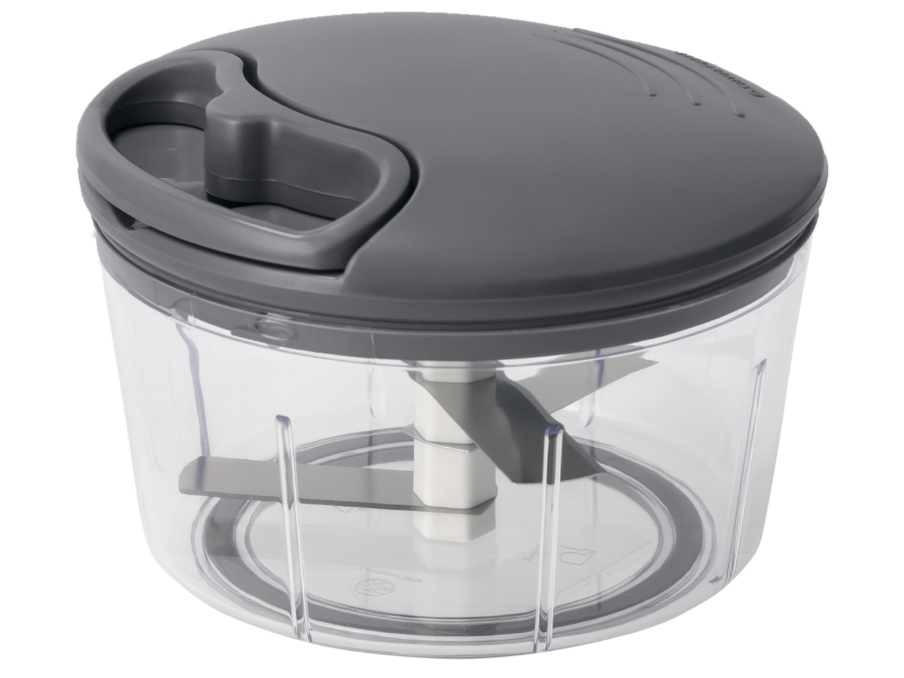 Ръчен чопър за храна със сив капак и прозрачна купа