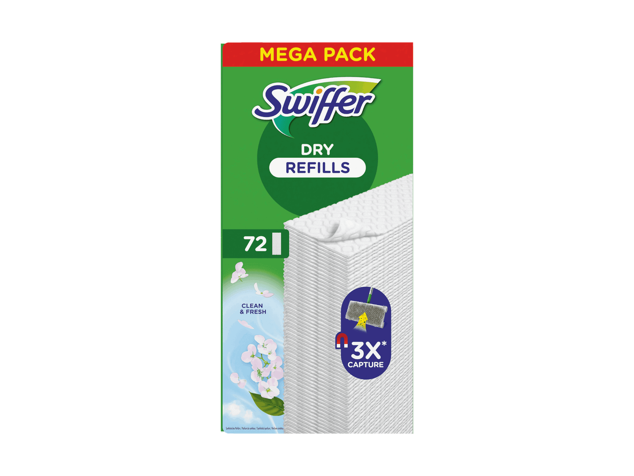 Swiffer Dry Nachfüllpack Mega Pack, 72 Stück, Duft Clean & Fresh.