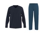 Pigiama da uomo blu navy con maglia a maniche lunghe e pantaloni a righe