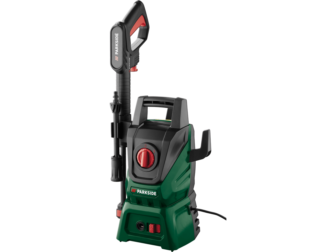 Parkside pressure washer with spray gun and nozzles.