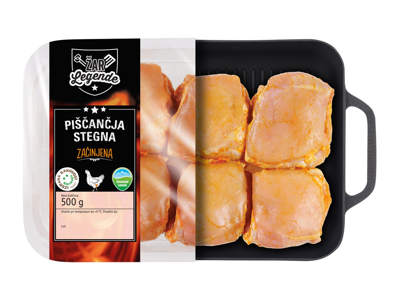 Pakiranje piščančjih stegen, blagovna znamka Ptujčanka.