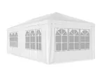 White party tent with arched windows on a white background.