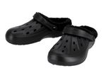 Pair of black clogs with fuzzy lining