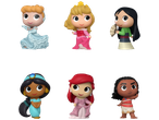 Funko POP Disney princess figures: Cinderella, Aurora, Mulan, Jasmine, Ariel, and Moana.