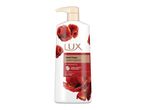 Μπουκάλι αφρόλουτρου Lux Secret Poppy με αντλία, διακοσμημένο με κόκκινες παπαρούνες.