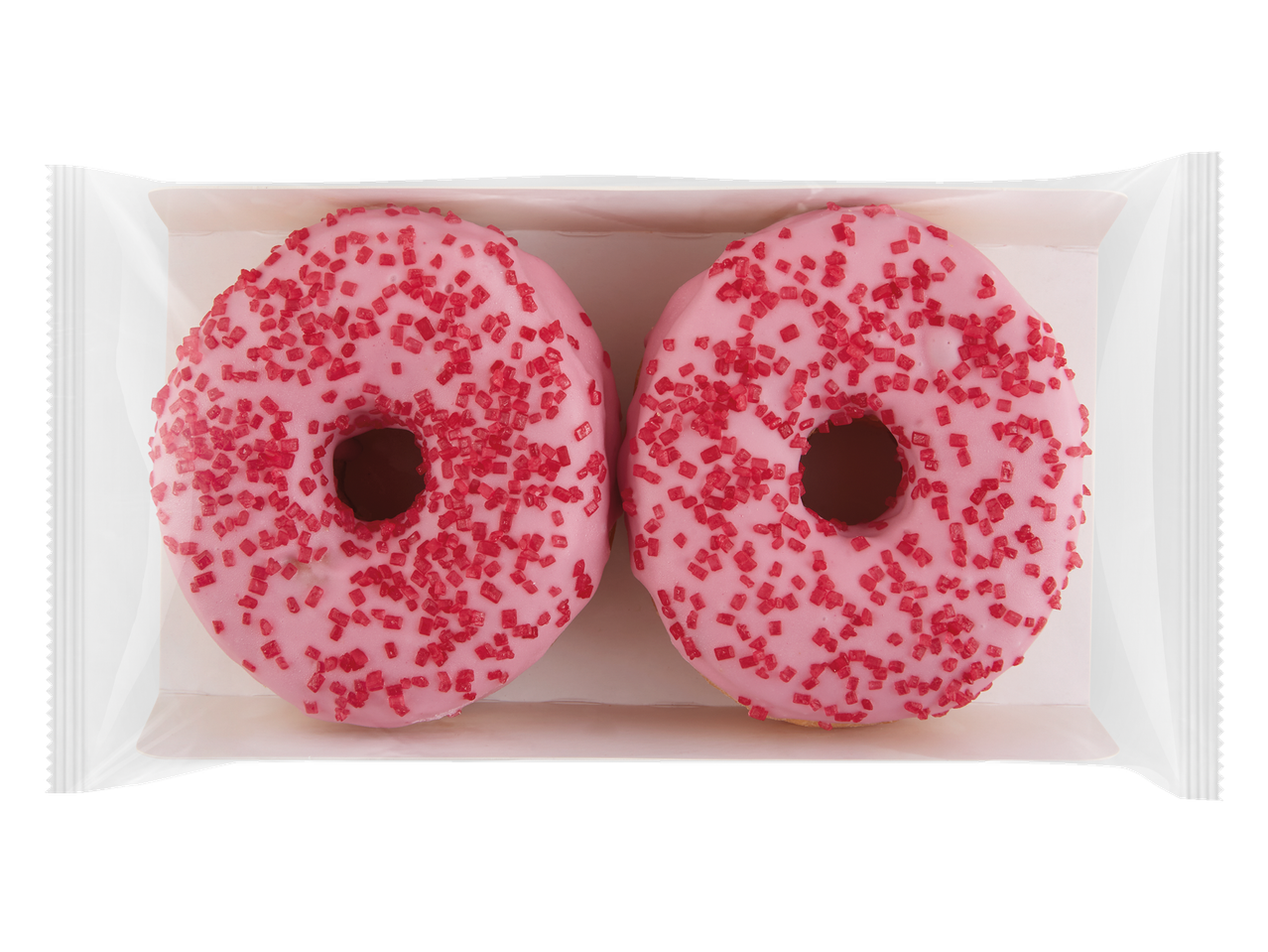 Divi rozā virtuļi ar glazūru un drumstalām, iepakoti.