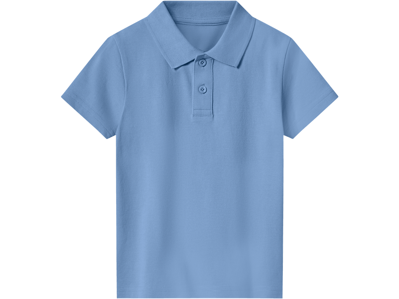 Light blue kids' polo shirt with short sleeves and two buttons.