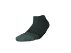 Dark green ankle sock with black stripes on the foot.