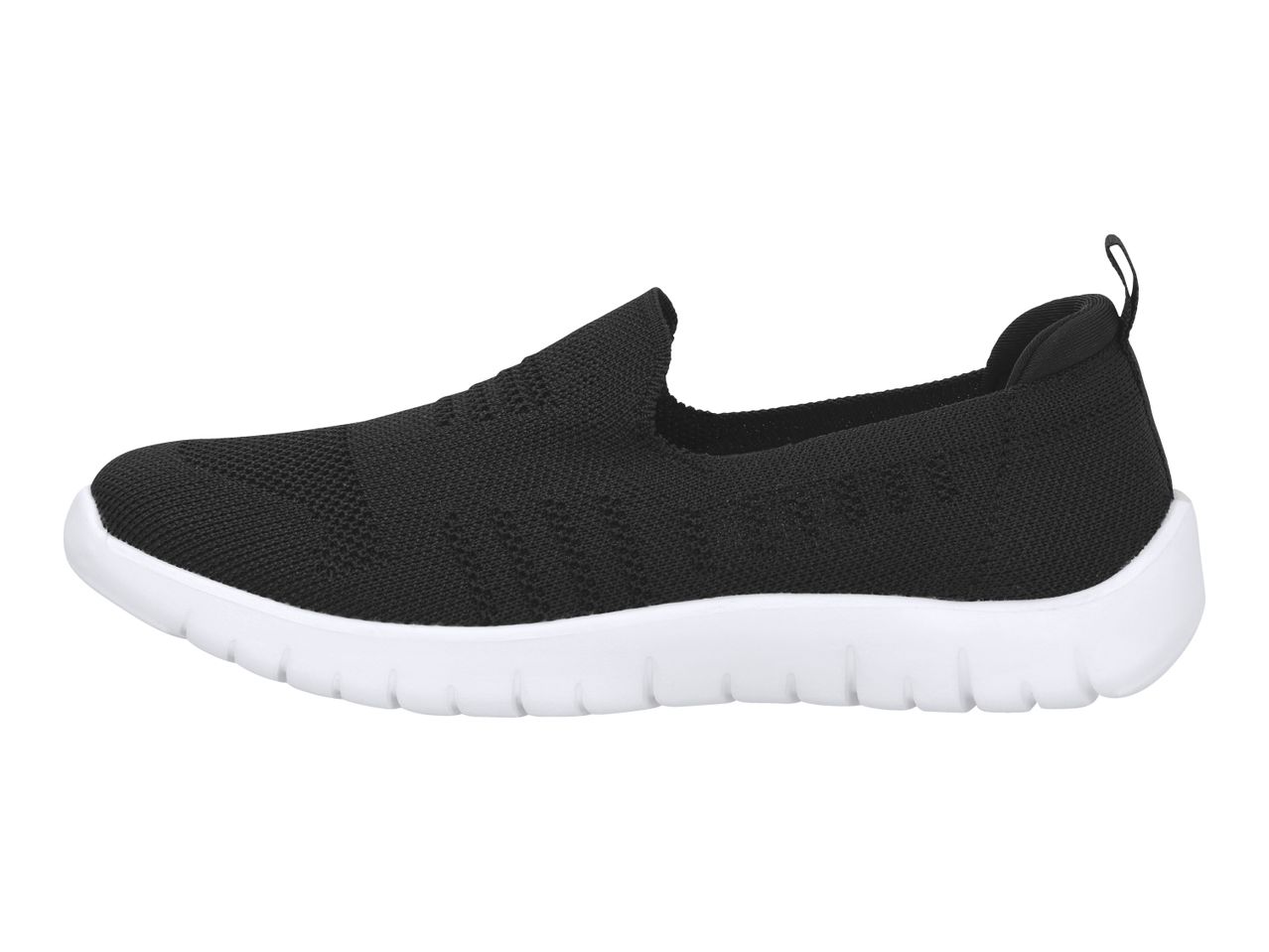 Black slip-on sneaker with a white sole