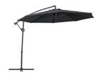 Dark grey cantilever patio umbrella with a crank handle and cross base