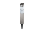 Moderne, silberne LED-Außenleuchte mit Erdspieß.