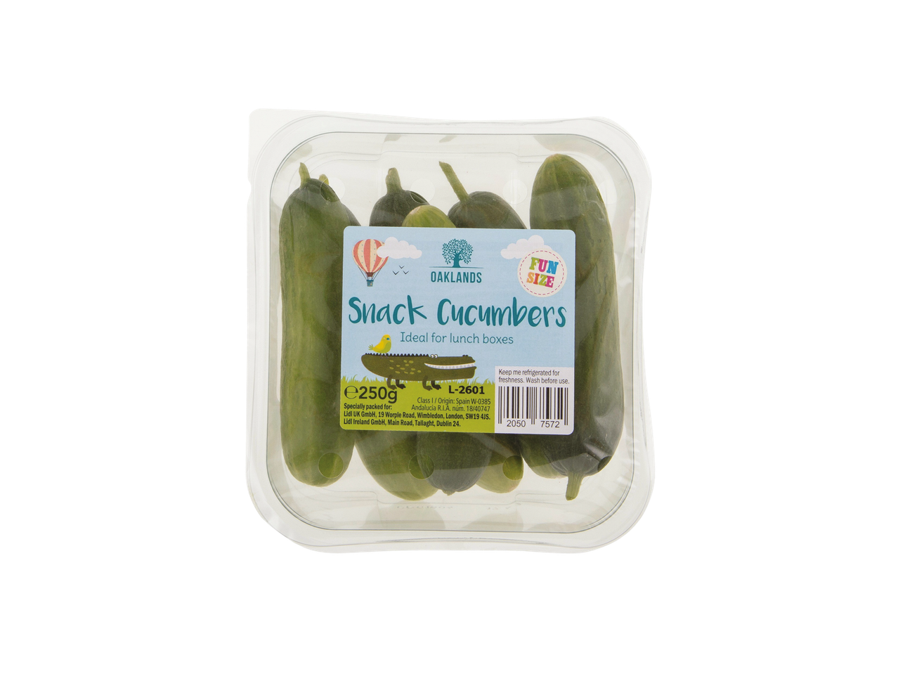 Oaklands snack cucumbers, ideal for lunchboxes.