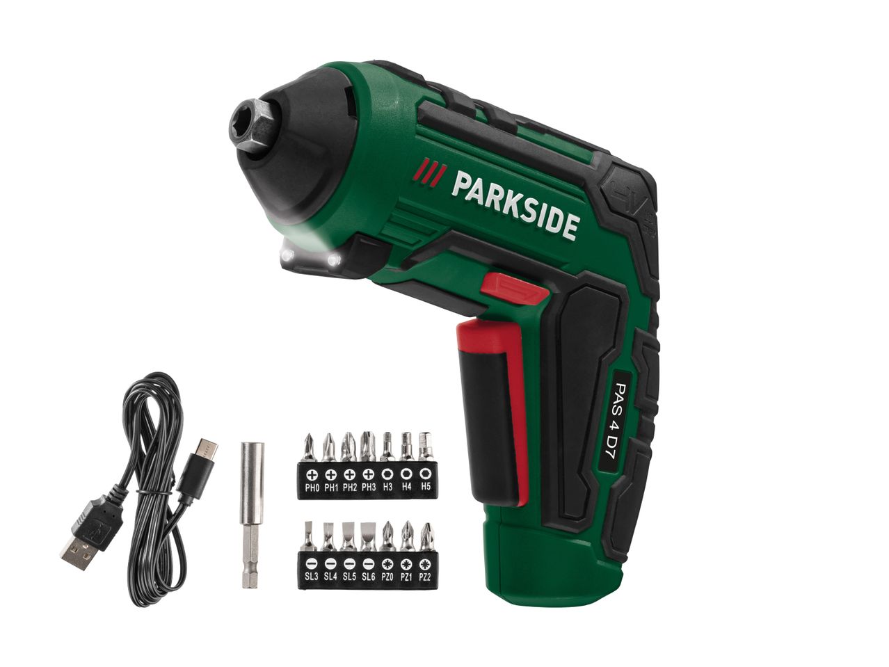 Parkside PAS 4 D7 Akkuschrauber mit Zubehör.