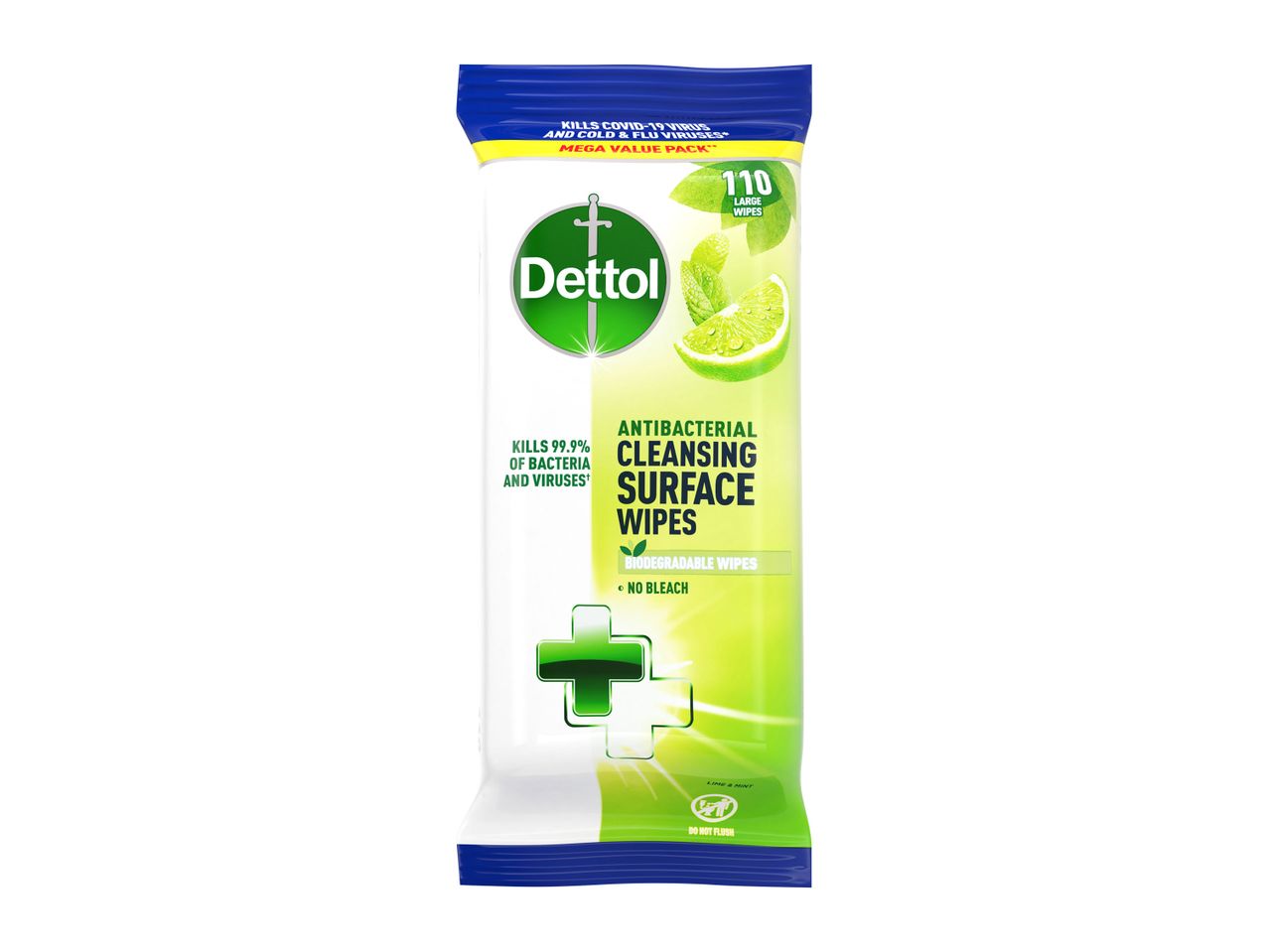 Dettol Antibacterial Cleansing Surface Wipes, Lime & Mint, 110 large wipes