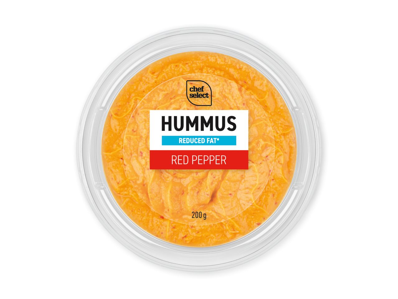 Rød peber hummus i en klar beholder, 200g