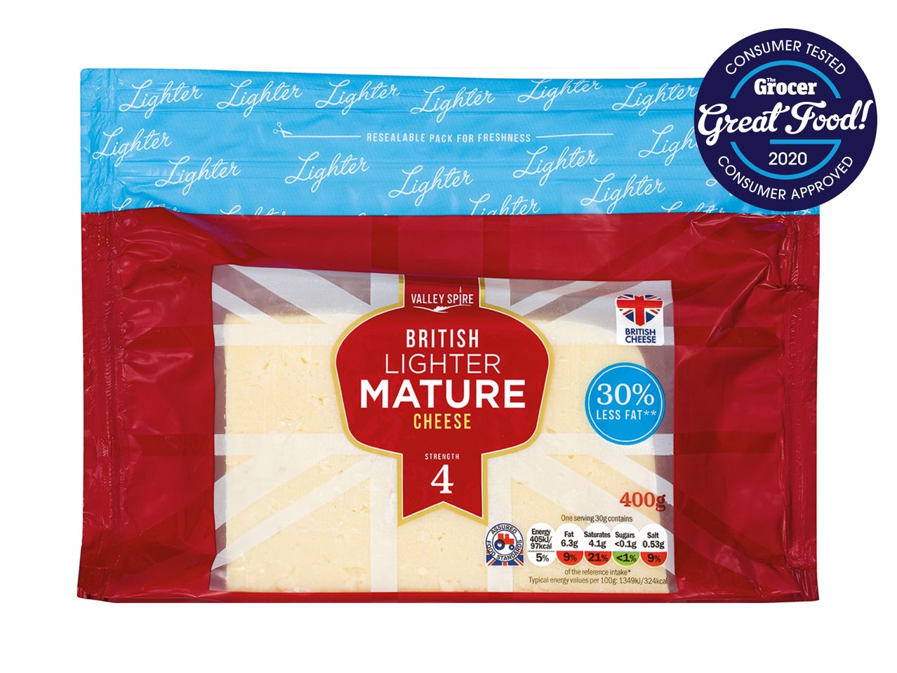 Go to full screen view: Valley Spire 30% Lighter Mature Cheese - Image 1