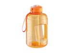 Orange water bottle with time markers and a handle