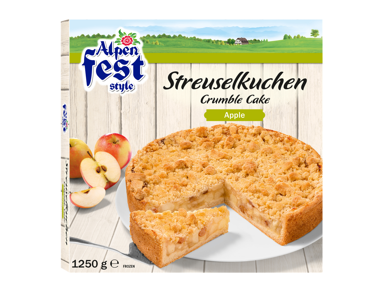Alpenfest Streuselkuchen (kruimeltaart) met appelvulling, 1250g.
