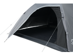 Open grey camping tent with a dark interior, showing the entrance and floor.
