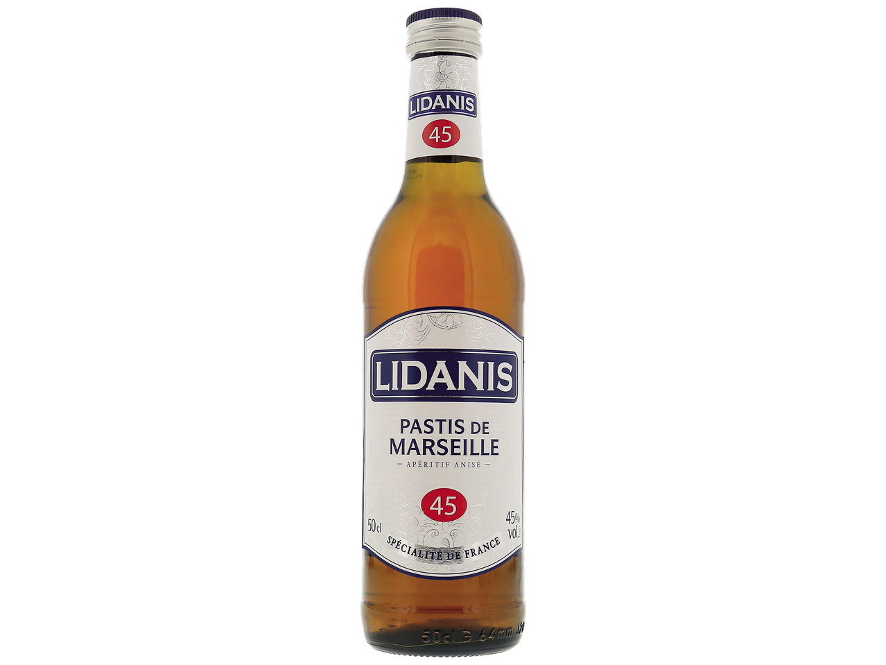 Bouteille de pastis de Marseille, apéritif anisé, 45% vol, 50cl.