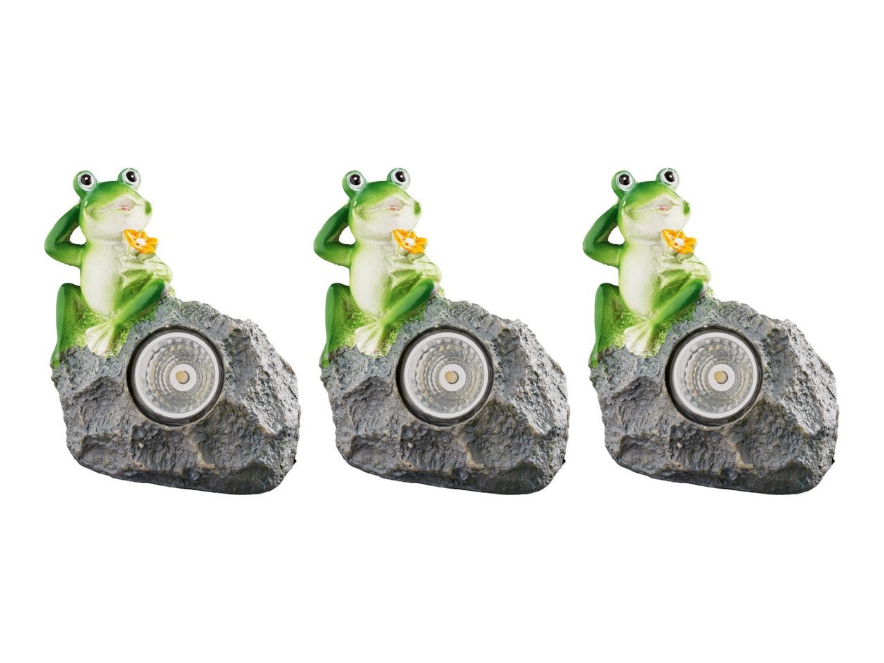 Three garden lights featuring frog figurines.