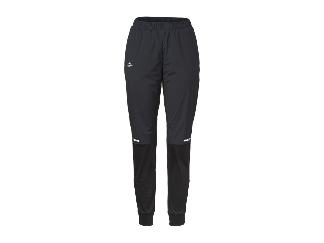 Black men's running trousers with reflective details and elasticated waist.