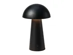 Black mushroom-shaped table lamp with a power button on the base.
