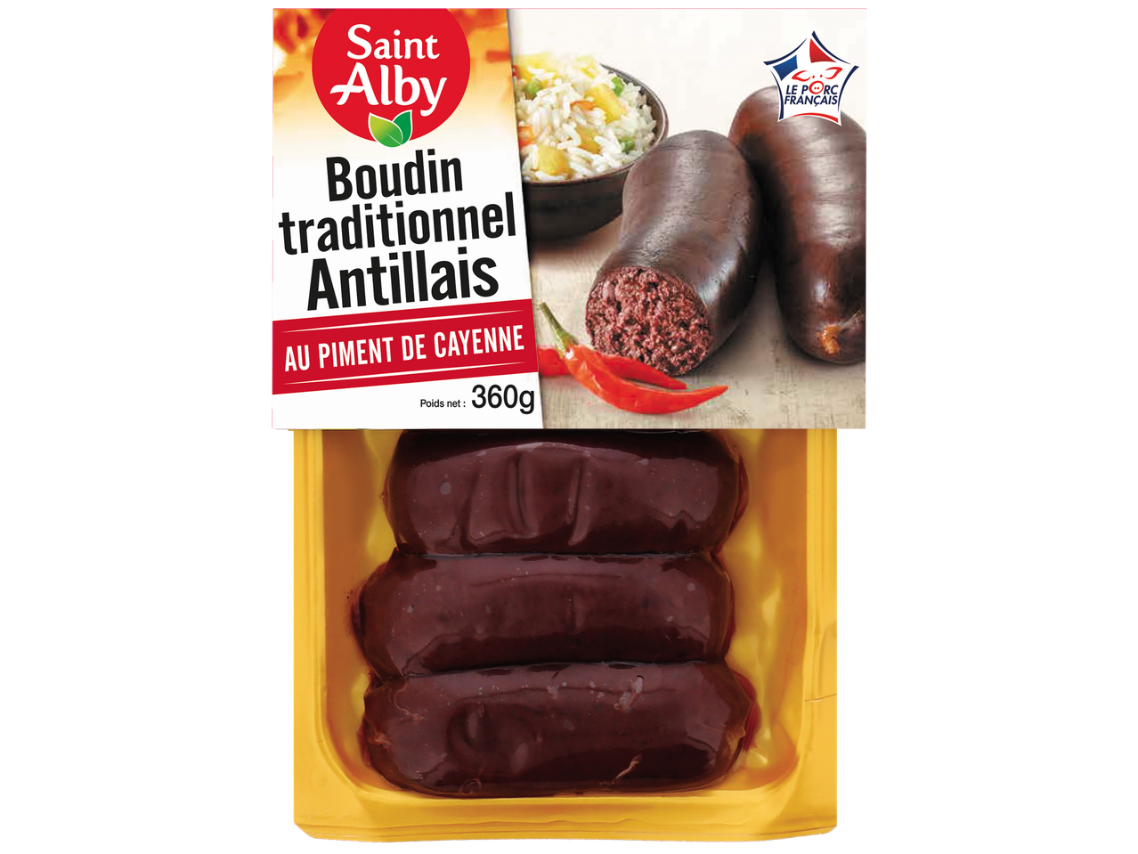 Boudin traditionnel antillais au piment de Cayenne, 360g, avec le label Le Porc French.