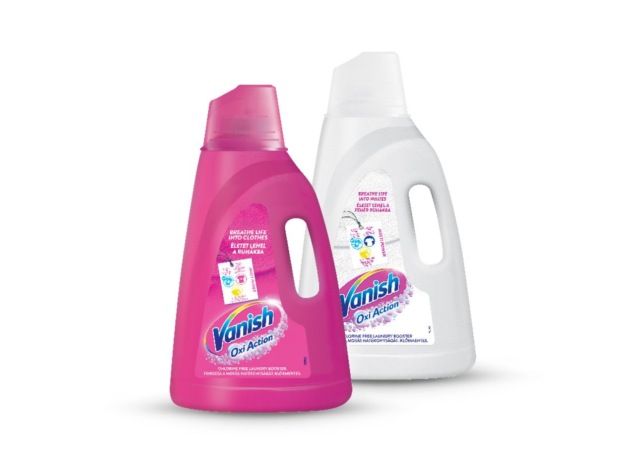 Dvije bočice Vanish Oxi Action deterdženta za rublje.