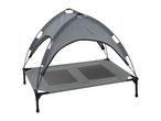 Grey elevated pet bed with a sun canopy