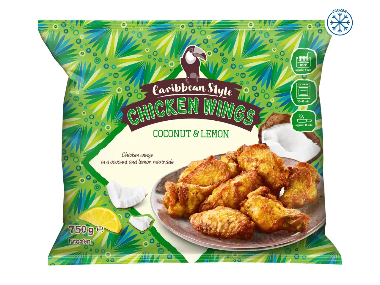 Caribbean Meal Coconut Chicken Wings frozen food package.