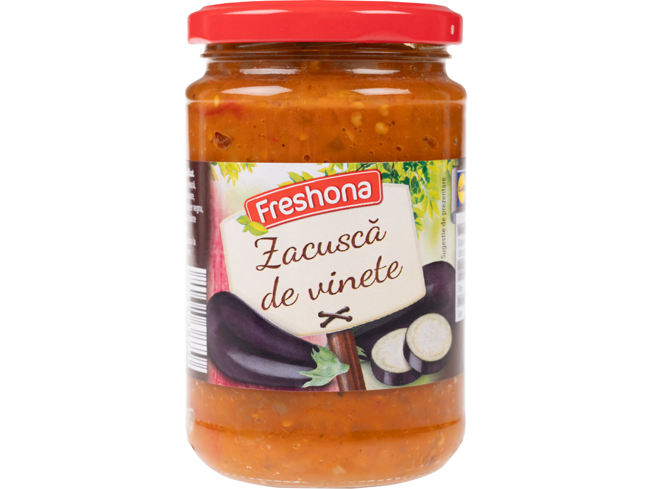 Zacuscă de vinete Fresbona, un borcan de zacuscă de vinete.