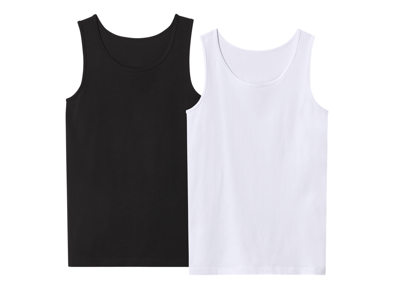 Dva muška potkošulja, jedna crna i jedna bijela, na crnoj pozadini.