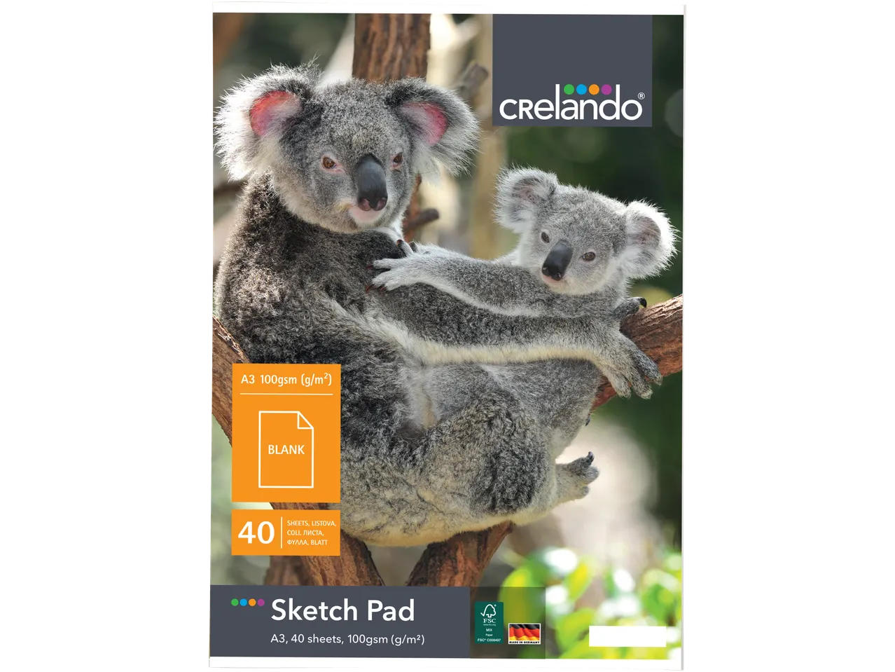 Crelando skic blok A3, 40 listova, 100 gsm, dizajn koala.