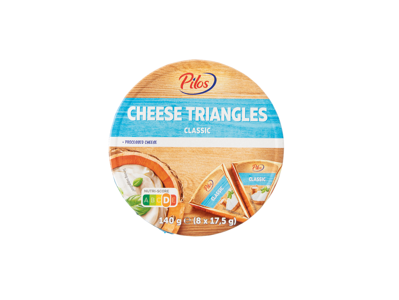 Pilos Classic trokutići topljenog sira, 140 g (8 x 17,5 g), s Nutri-Score ocjenom D.