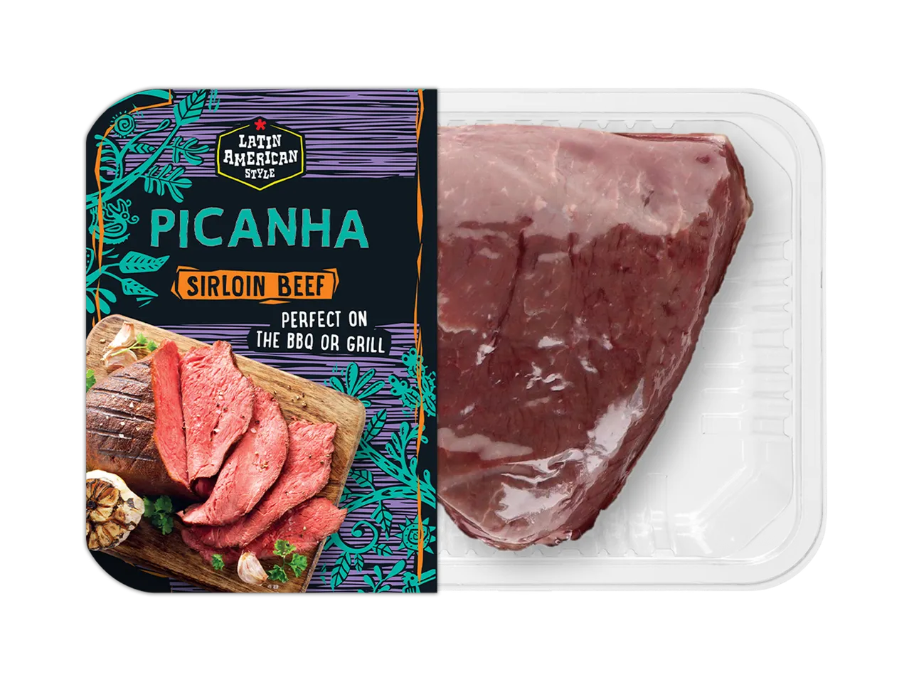 Verpakking met picanha (ossenhaas) in Latijns-Amerikaanse stijl, perfect voor de BBQ of grill.