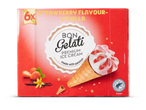 Bon Gelati premium ijshoorntjes: aardbei-vanille smaak.