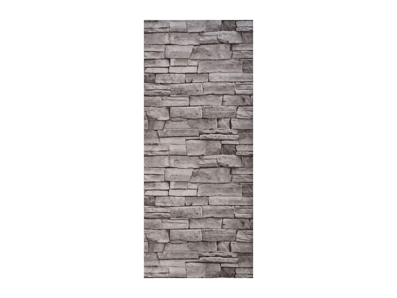 A vertical panel of gray stacked stone veneer on a white background.