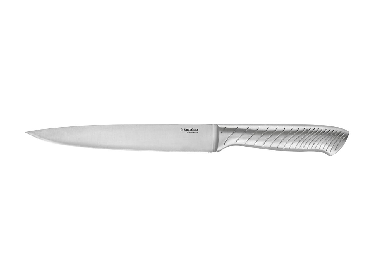 Stainless steel chef's knife with a textured handle