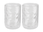 Zwei doppelwandige, transparente Gläser mit gewelltem Design.