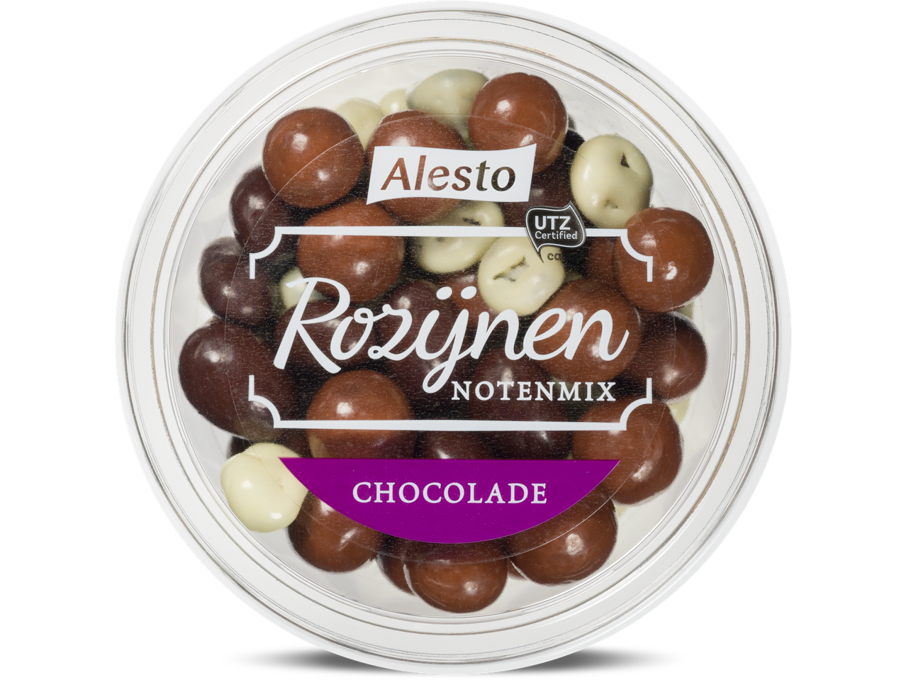 Alresto Rozijnen Notenmix: verschillende gekleurde chocoladeballetjes.
