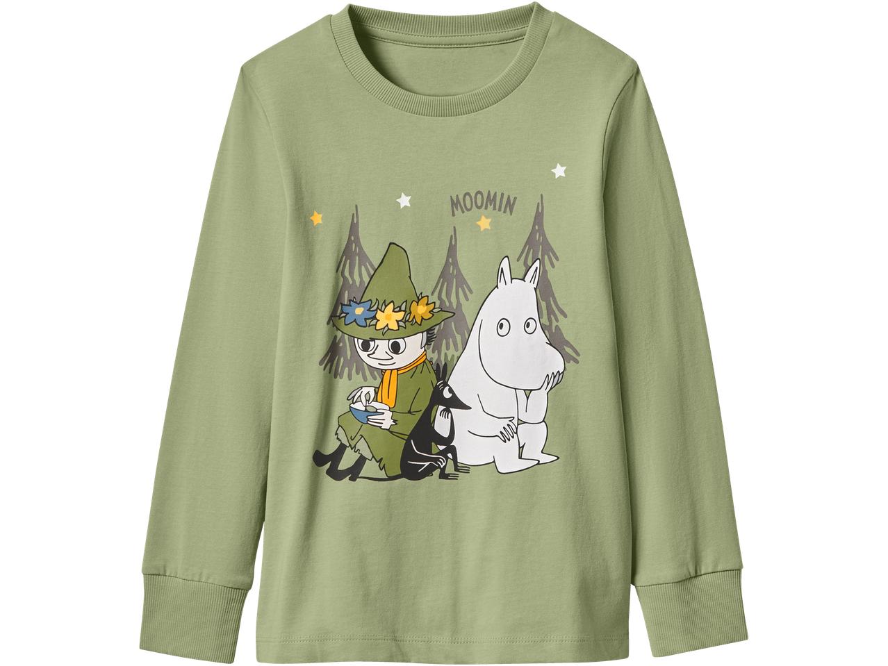 Grön Mumin långärmad pyjamastopp med Snusmumriken, Mumintrollet och Lilla My
