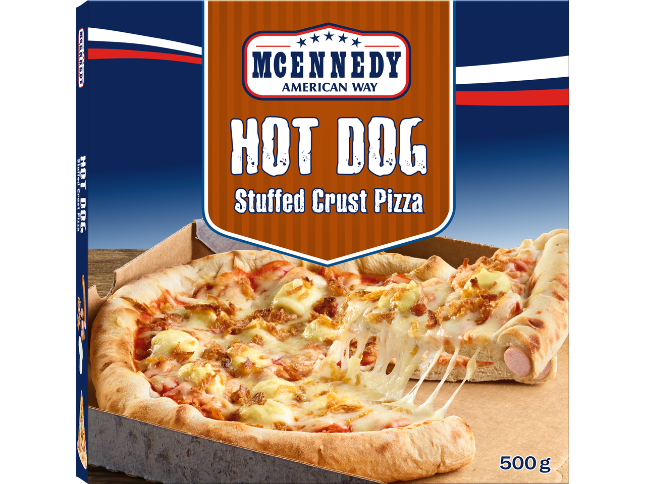 Pizza McKennedy com salsichas na massa