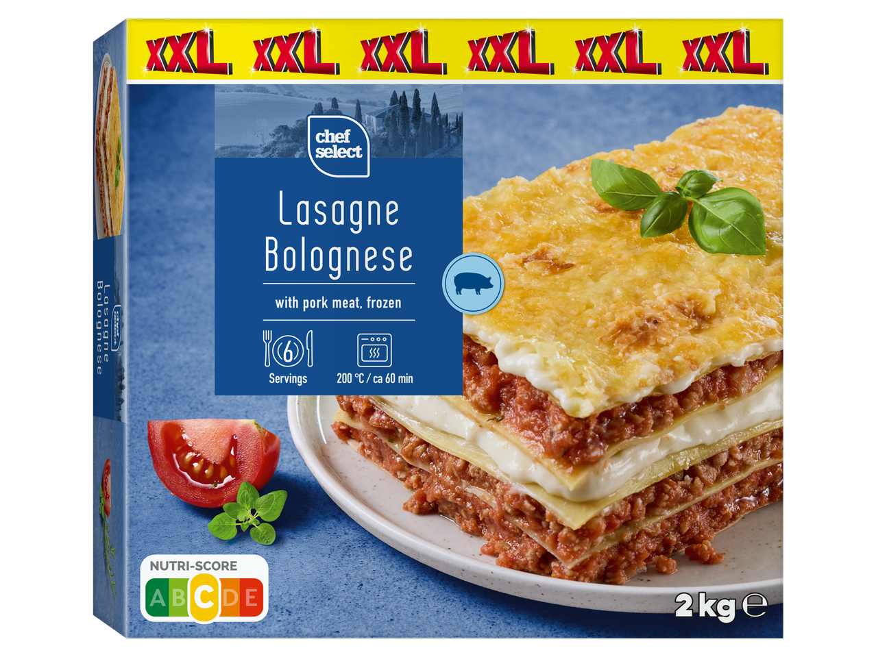 Chef Select XXL lasagne su kiauliena, šaldyta.