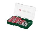 PARKSIDE drill bit set in a green and red case with a clear lid